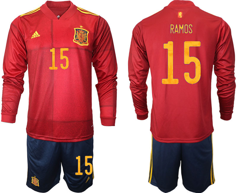 Cheap Men 2021 European Cup Spain home Long sleeve 15 soccer jerseys